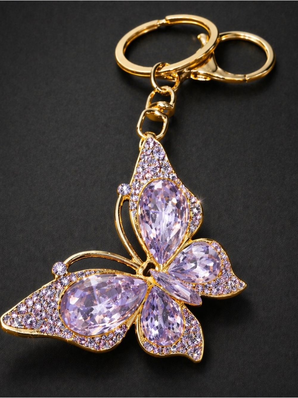 Crystal Rhinestone Purple Butterfly Keychain Bag Charm - Picture 7 of 7